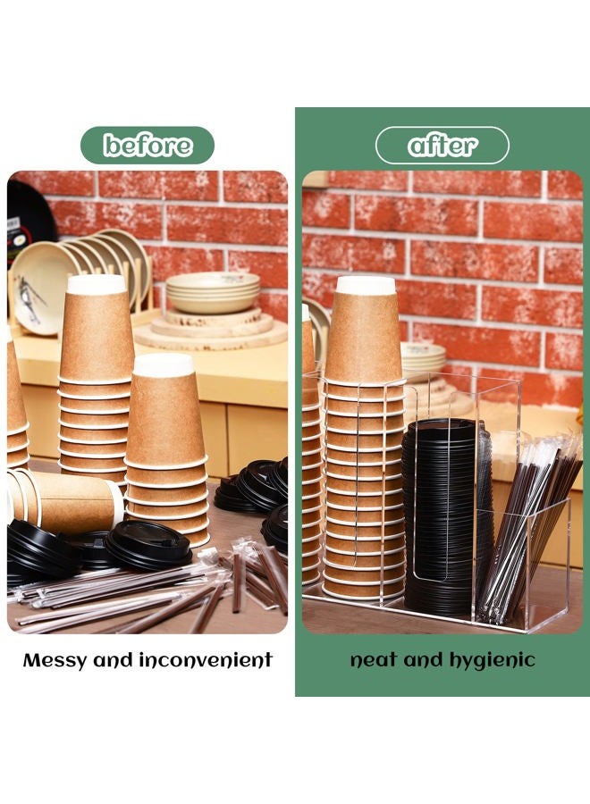 Cunhill 4 Compartment Acrylic Coffee Cup Organizer Holder, Clear Plastic Cup and Lid Storage, Countertop, Modern Style, Transparent, 38 x 10.5 x 24 cm, Ideal for Kitchen, Restaurants, Lounges - Image 5